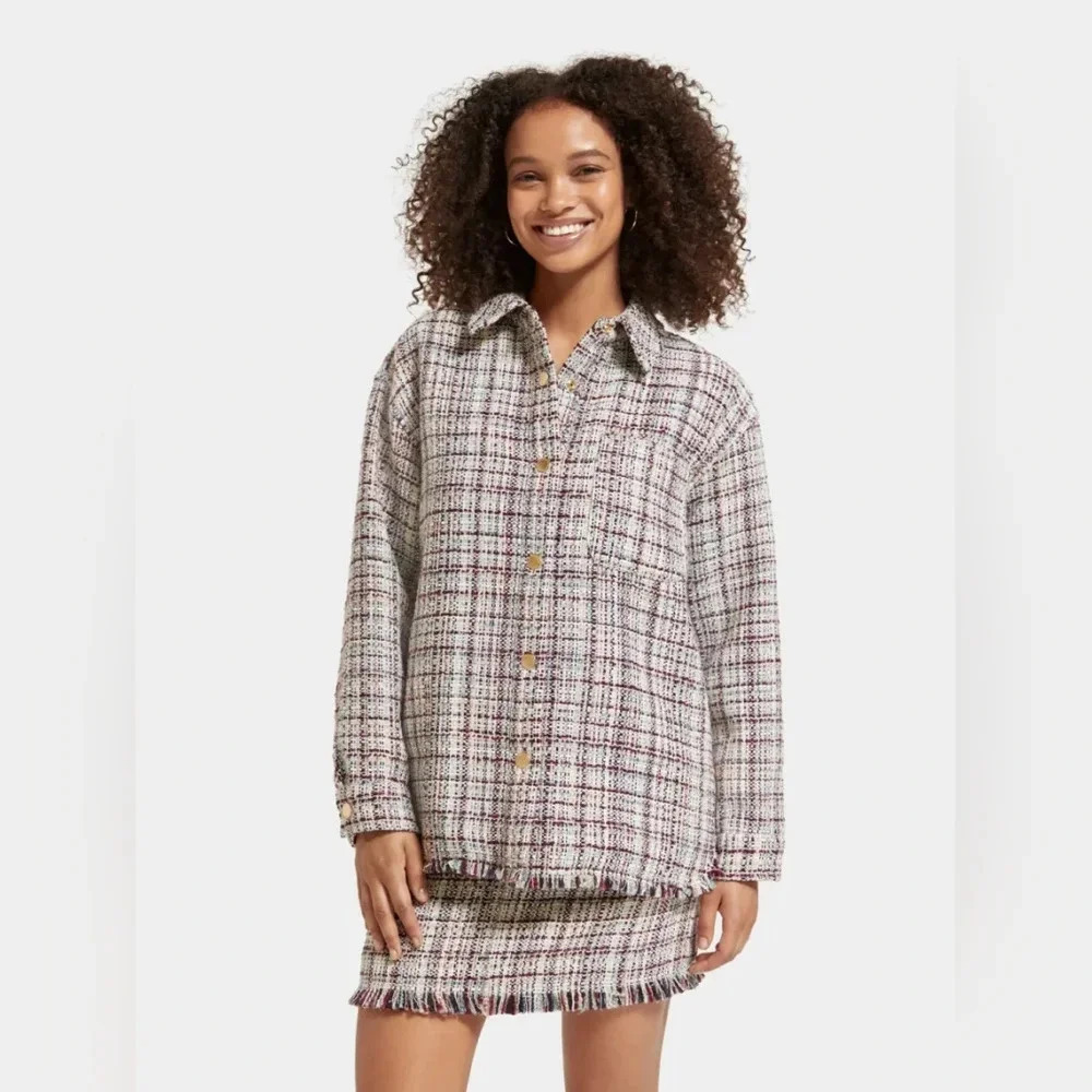 Glitter tweed shirt jacket